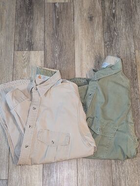 Vintage Carhartt Men's Work Shirts Pair - Tan & Olive Green